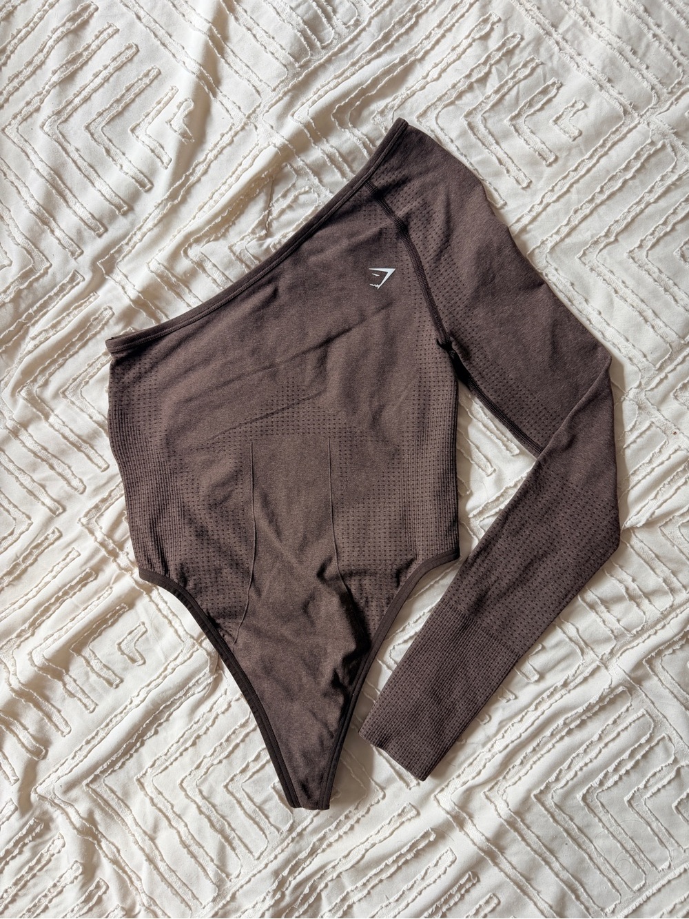 Gymshark Asymmetric One-Shoulder Long-Sleeve Swim One-Piece - Brown